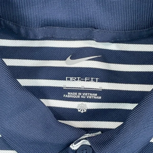 Nike x Michigan Wolverines Polo Shirt Men Medium Blue White Striped Performance - Picture 2 of 9